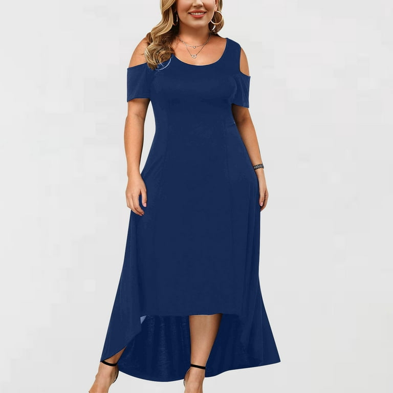 Womens Casual Plus Size O Neck Strapless Short Sleeve Dress Summer