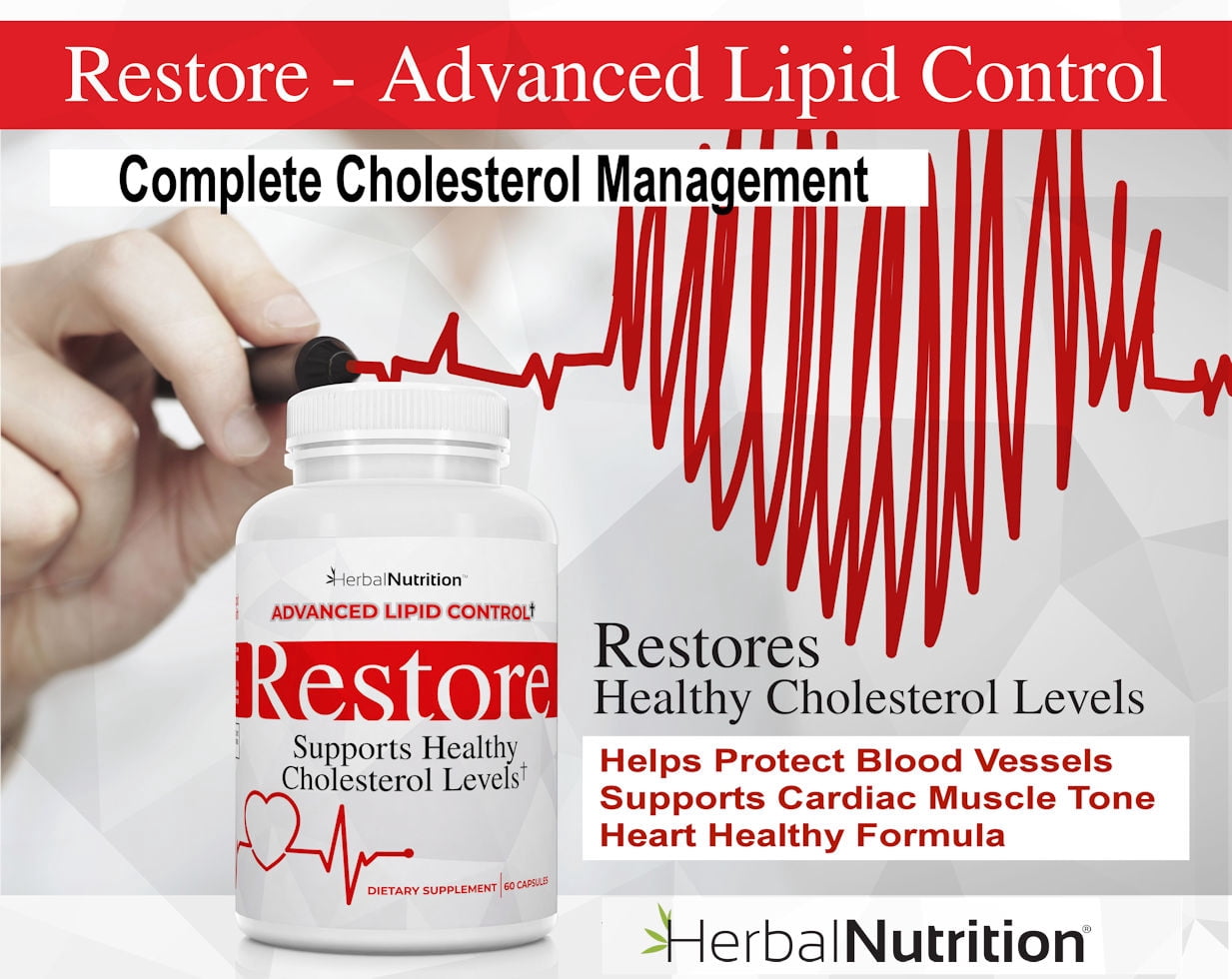Restore - Supports Healthy Cholesterol, Red Yeast Rice, Grape Seed, Folic Acid for Advanced Lipid Control, All-Natural Bio-Actives, Helps Promote Healthy Cholesterol (One Bottles)