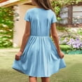 thumbnail image 6 of Short Sleeve Dress Girls Summer Kids Toddler Skater Twirl A Line Solid Color T-Shirt Dress Casual 4-14 Y, Light Blue, 6 of 9