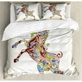 thumbnail image 1 of Goat Duvet Cover Set Queen Size, Reared Up Goat with Grandioso Horns and Colorful Oriental Ornaments as Zodiac Symbol, Decorative 3 Piece Bedding Set with 2 Pillow Shams, Multicolor, by Ambesonne, 1 of 3