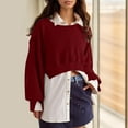 thumbnail image 4 of Virmaxy Women's 2024 Trendy Cropped Sweatshirt Scoop Neck Side Slits Long Sleeve Outfits Loose Asymmetrical Hem Pullover Tops Wine S, 4 of 6