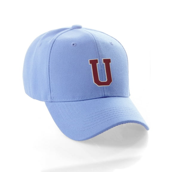 Classic Baseball Hat Custom A to Z Initial Team Letter, Sky Cap White Red Letter U