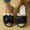 Black, variant on Women Fluffy Pom Pom Bow Open Toe Slippers Soft Plush Warm Indoor Slide Sandals Gray 7.5-8.5