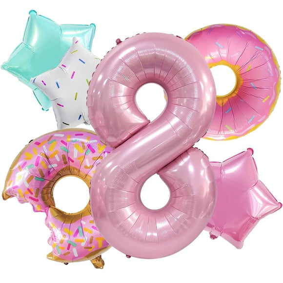 Set de Globos Donut Dokuna para Fiesta de 8º Cumpleaños 6 Piezas