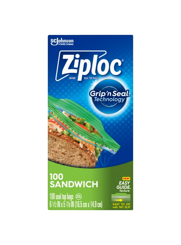 Ziploc Brand Sandwich Bags with New EasyGuide Texture and Grip 'n Seal Technology, 100 Count