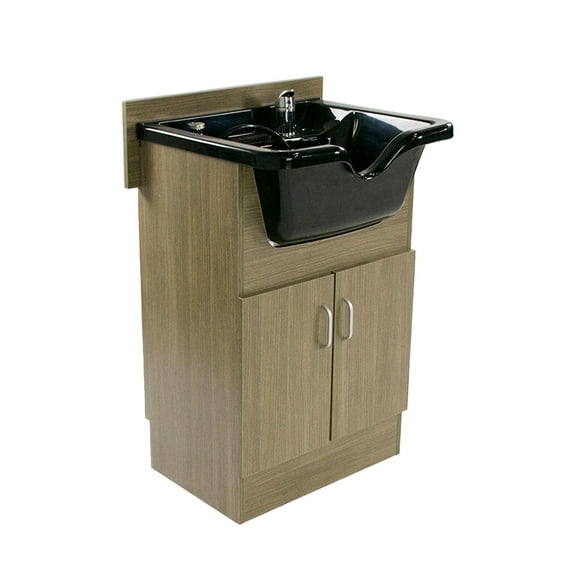 Shampoo Cabinet SANDEN II Light Wood w Faucet, Bowl, Drain for Hair Studio Beauty Salon and Spa