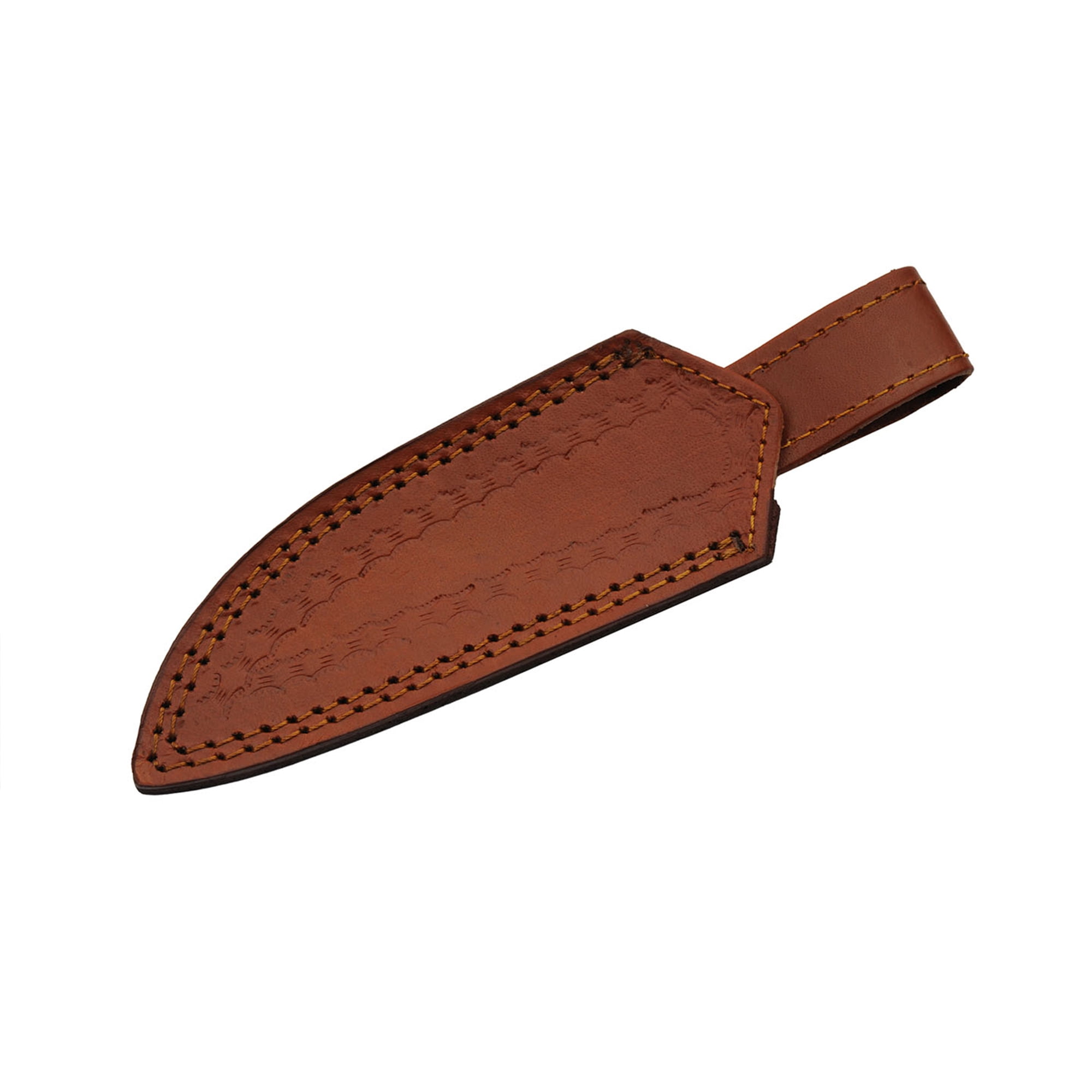 SANZ 8 Inch Exotic Hunter Knife Damascus Steel Blade Full Tang Grooved Wood Handle Lanyard Hole Leather Sheath Outdoor Fixed Blade