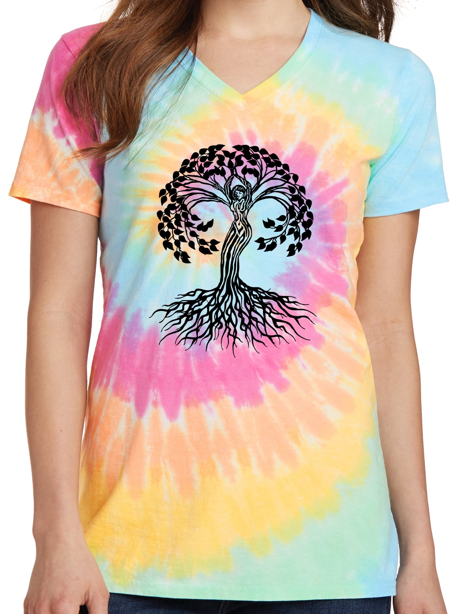 Ladies Pastel Rainbow V-neck Tie Dye 