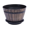 thumbnail image 2 of Imitation Wooden Barrel Flower Pot Walnut Color Thick And Durable Large Capacity Retro Planter for Home and Garden(C Three), 2 of 2