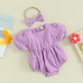 thumbnail image 2 of Bagilaanoe Newborn Baby Girl Rompers Short Puff Sleeve Bodysuit + Headband 3M 6M 12M 18M Infant Summer One Piece Jumpsuit, 2 of 9
