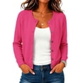 thumbnail image 5 of Women's Button Down Crew Neck Knit Sweater Cardigans, Solid Color Long Sleeve Cardigan Long Sleeve Vintage Sweater Fall Outfits Fashion Clothing Cute Sweaters Soft,Hot Pink,S, 5 of 5