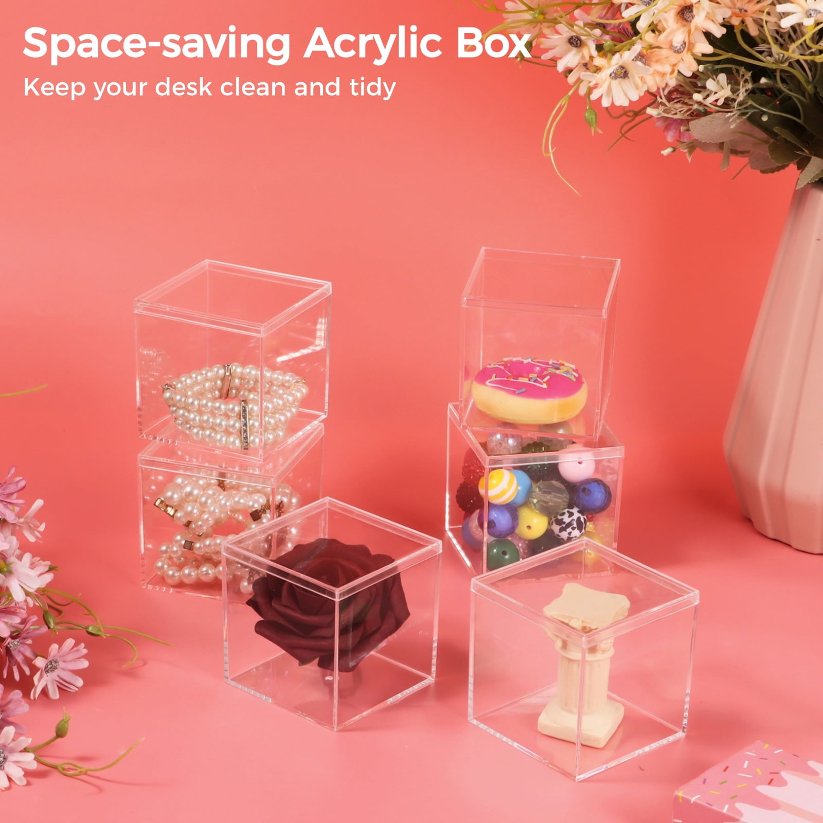 12 Pcs Clear Acrylic Boxes, Small Clear Boxes with Lids, 3×3×3" Plastic Square Cube, Square Display Box, Clear Container Boxes for Candy Pill Earring Jewelry Tiny Beads