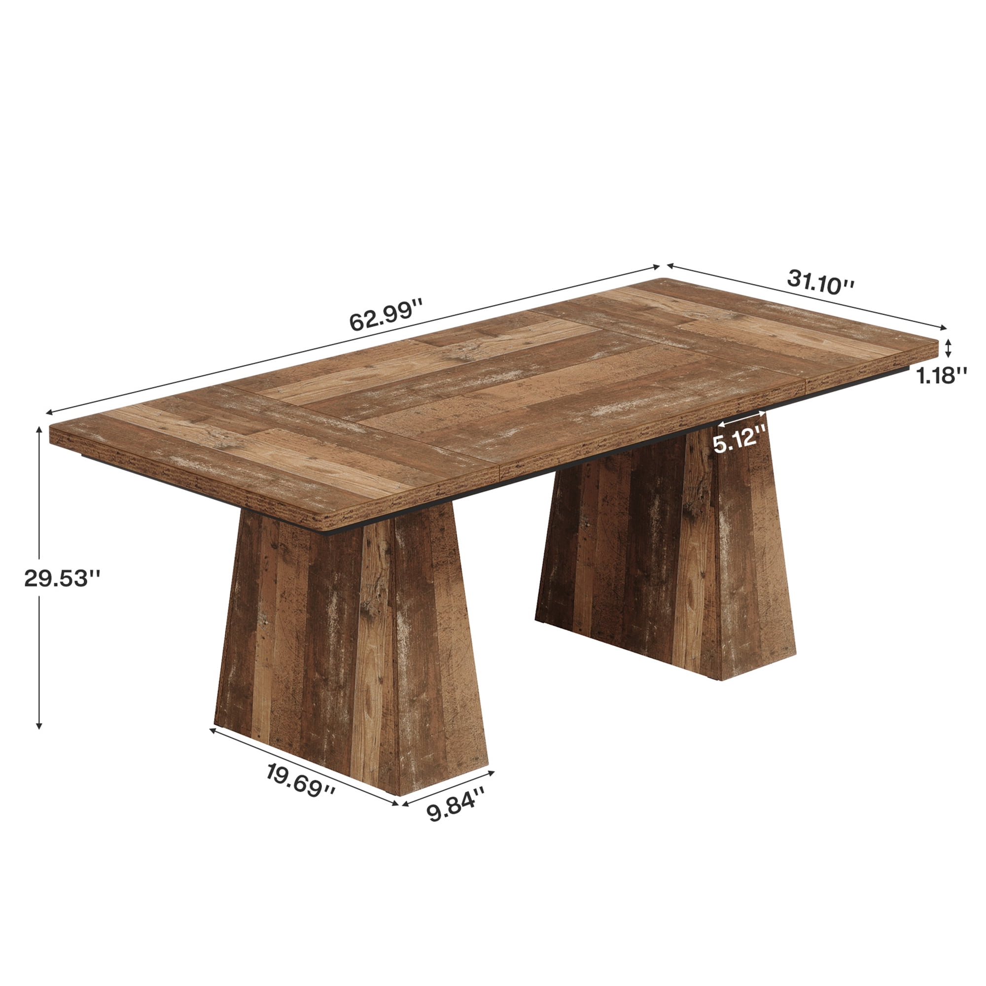 MAYEERTY 63 Inch Farmhouse Multi-Use Table, Rectangular Wood Table for 6 People with Sturdy Pedestal Base