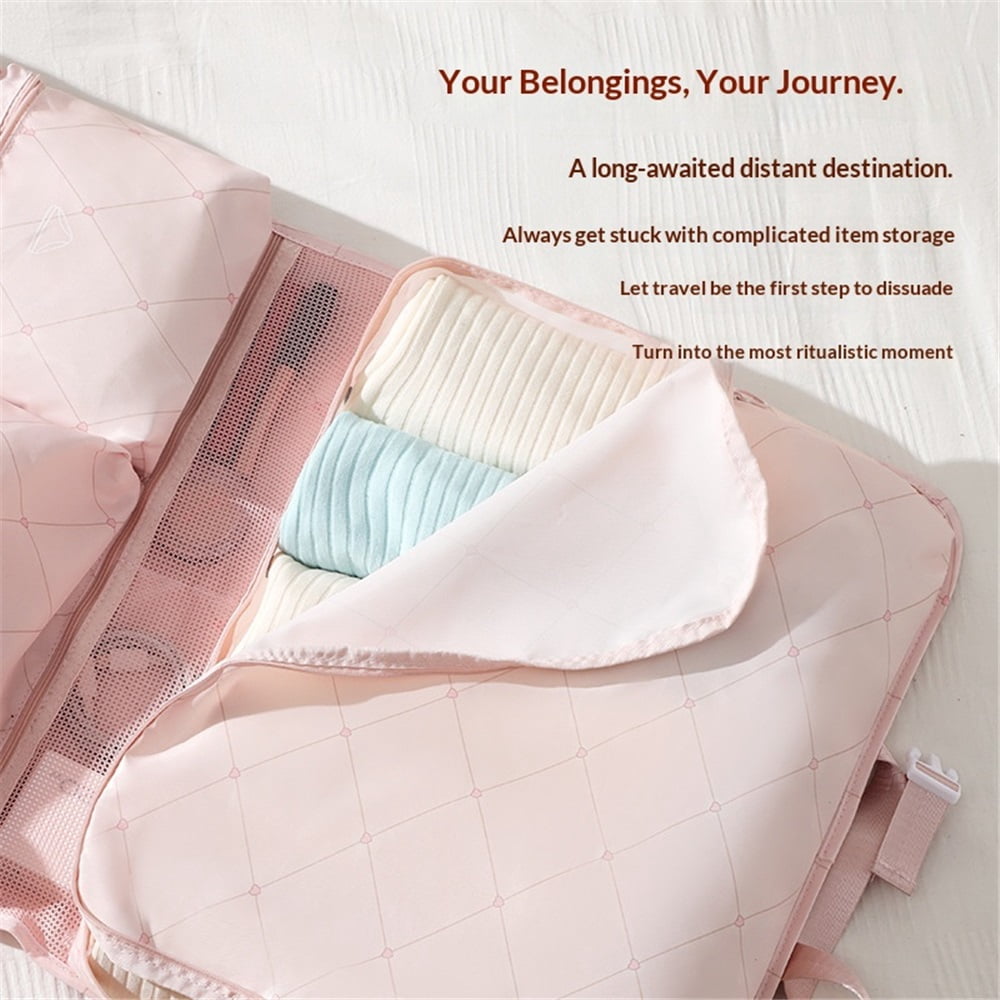 Travel Hanging Storage Bag for Luggage with Handle Compression Packing Cube 7-in-1 Suitcase Organizer Travel Packing Organizers Space-Saving Carry-on Closet, Pink