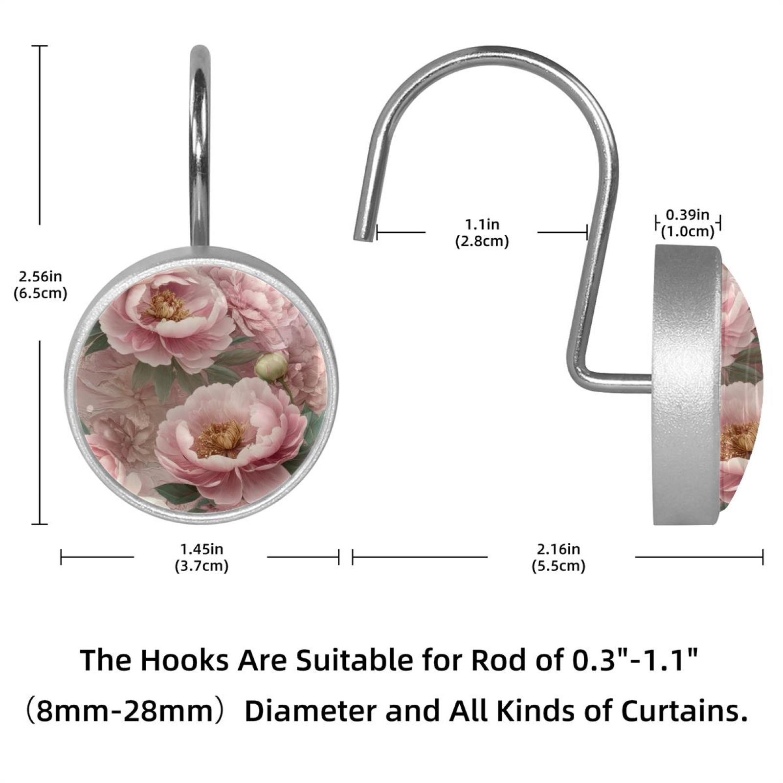 Imobaby 12 Pcs Metal Shower Curtain Hooks Rust Proof for Shower Curtain Liner - Vintage Pink Carnation