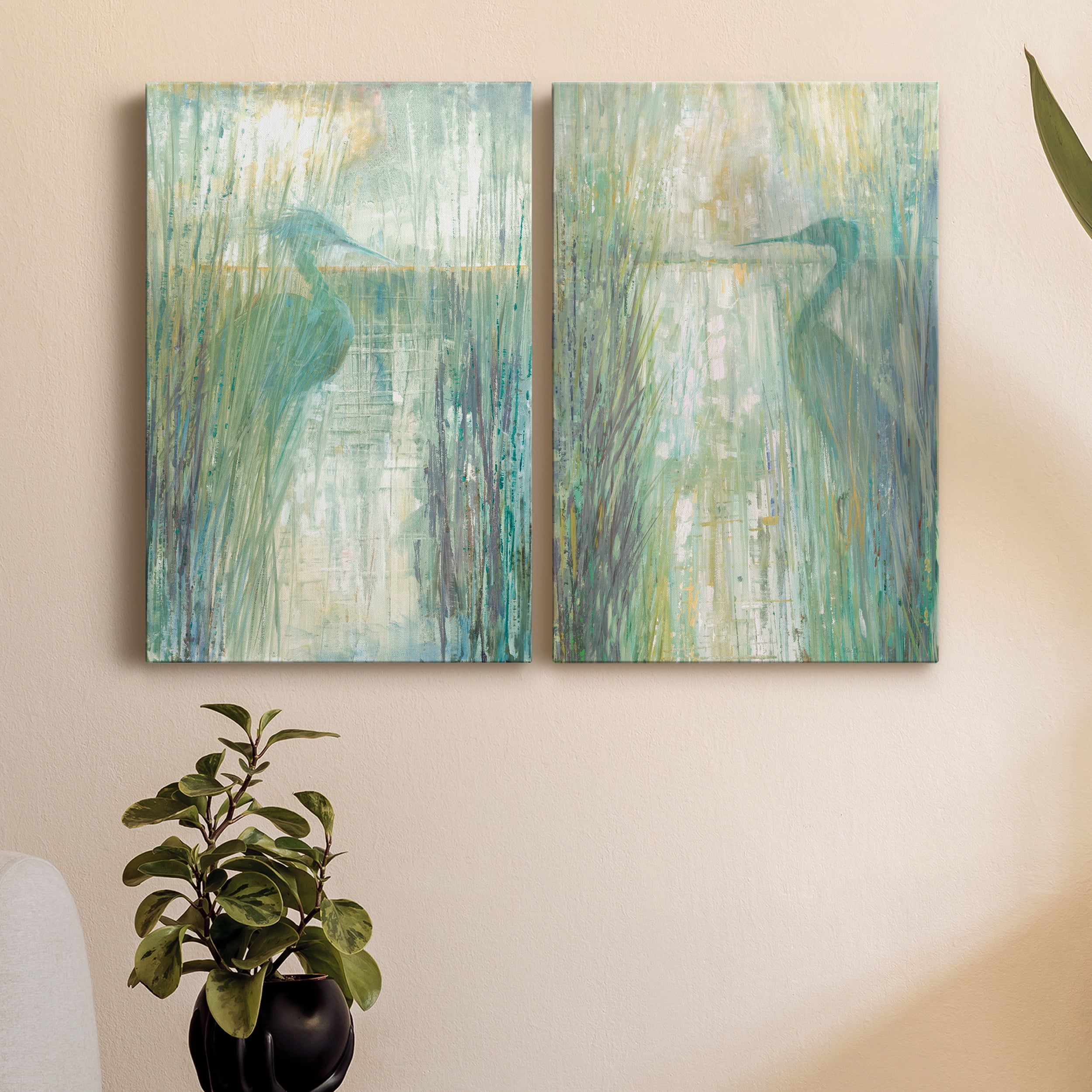 Morning Egret I Premium Gallery Wrapped Canvas - Ready to Hang - Set of 2 - 8 x 12 Each