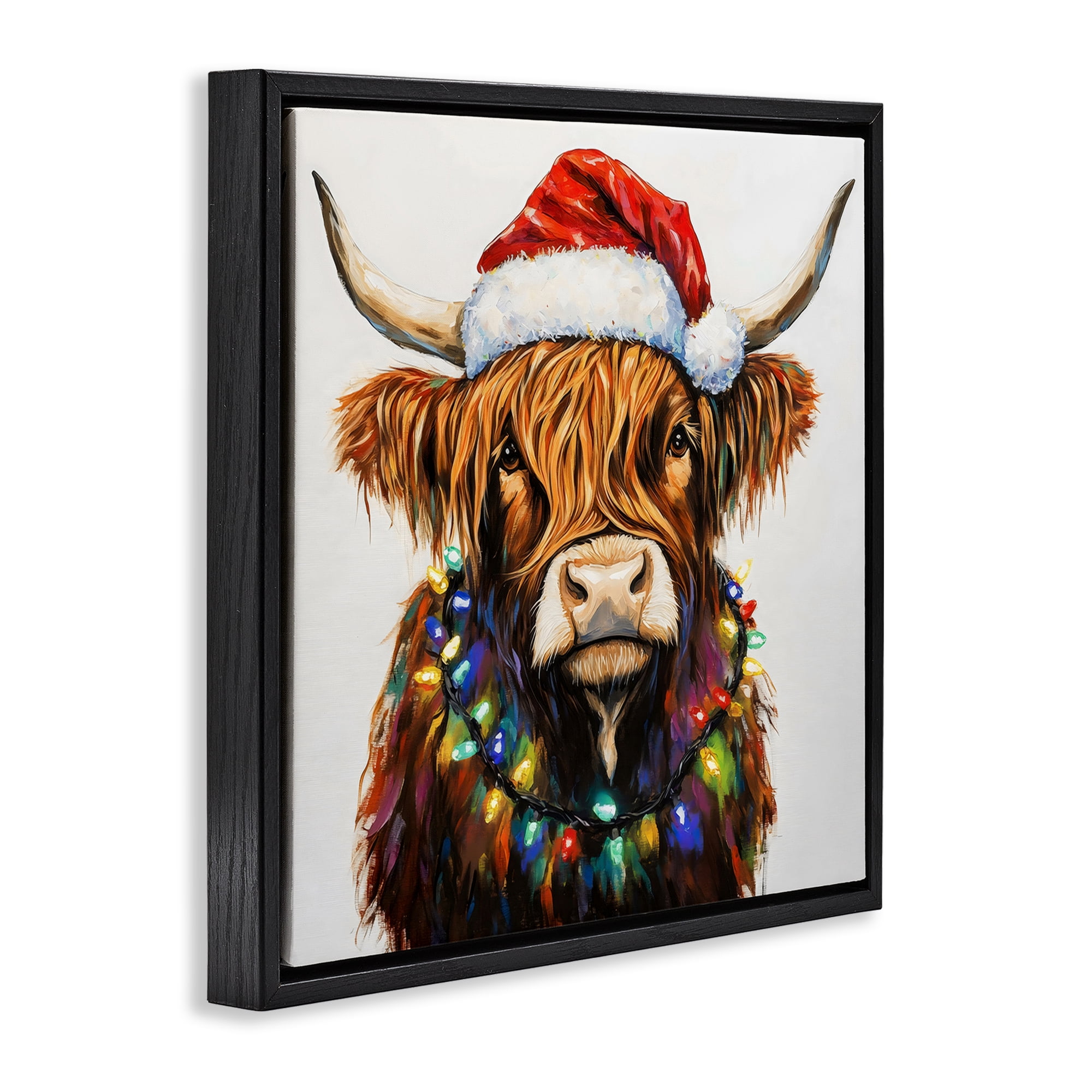 Holiday Lights Bedecked Highland Black Framed Floater Canvas Wall Art, design by Petal Prints Design