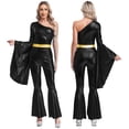thumbnail image 6 of Aislor Womens 70s Disco Party Dance Costume One Shoulder Flared Bell Bottoms Jumpsuit Dancewear Black 3XL, 6 of 7