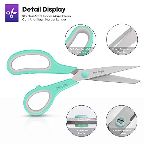Scissors All Purpose, iBayam 8 Heavy Duty Scissors Bulk 3-Pack, 2.5mm  Thickness Ultra Sharp Blade Shears with Comfort-Grip Handles for Office  Home