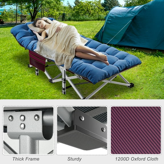 ABORON Camping Cot, Folding Cot Bed for Adults, Lightweight Portable Heavy Duty Sleeping Cots with 2 Sided Mattress and Carry Bag