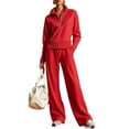 thumbnail image 2 of WULMLEO Womens Two Piece Sets Knit Fall Quarter Zip Long Sleeve Shirts Wide Leg Drawstring Pants Tracksuit 2026 Casual Y2k Suits Stretch Outfits with Pockets Red S, 2 of 6