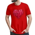 thumbnail image 3 of Chandails à Manches Courtes pour Couples Assortis de la Saint-Valentin Légers Mode à Imprimé Cœur Col Rond Tunique Décontractée T-Shirt Confortable Doux Mari Femme Chemisiers Chandail Ensembles Rouge G, 3 of 6