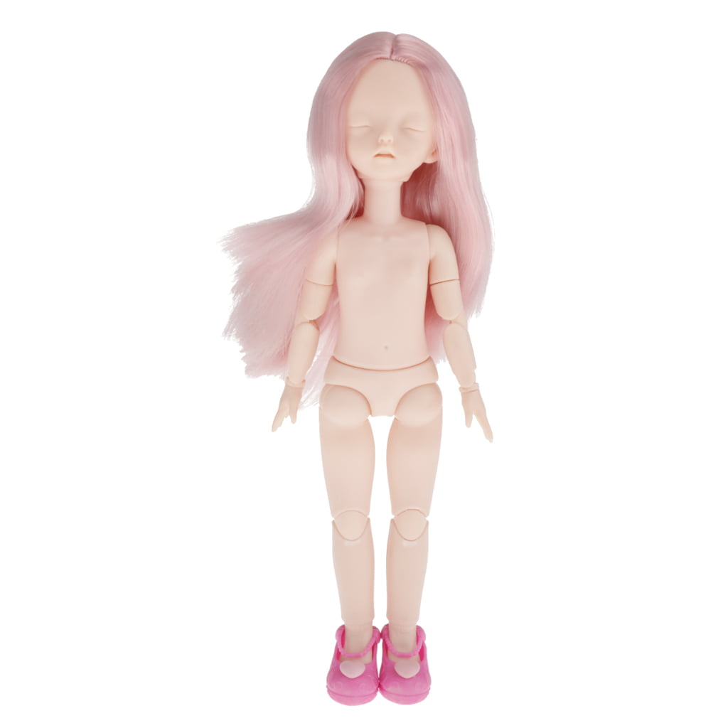 1/6 26 Jointed BJD Girl Doll Body with Hair Pink Bang 