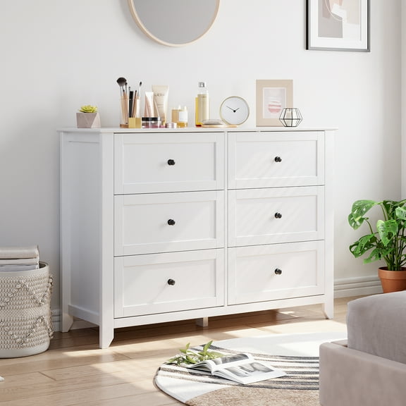 Modern 6 Drawer Dresser Nickel Handle Wood Storage Cabinet Sturdy Legs Living Room Entryway