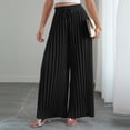 thumbnail image 2 of hoksml Women's Solid Pleated Elastic Waist Drawstring Loose Wide Leg Pants, Elegant Casual Vacation Style, 2 of 6