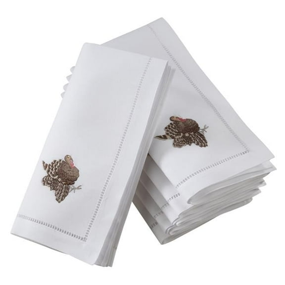 Saro Lifestyle Embroidered Turkey Design Hemstitched Napkin (Set of 6)