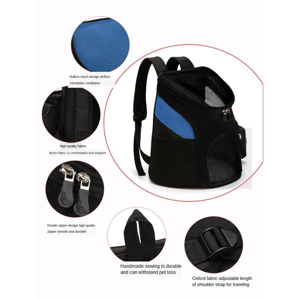 Fzaqwen Pet Cat Dog Backpack Carrier for Small Animal, Breathable, Designed for Travel, Hiking, Walking & Outdoor Blue Black S