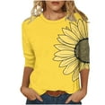 thumbnail image 2 of JTZGDY Floral Shirts for Women Plus Size 3/4 Lenght Sleeve Crewneck Graphic T-Shirts Trendy Oversized Basic Summer Tunic Blouse for Leggings Yellow#01 XXXL, 2 of 6