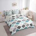 thumbnail image 2 of Castle Fairy Bohemian Geometric Quatrefoil Queen Bedding 7pcs,Vintage Rhombus Grid Bedding Comforter Set Queen,Teal Gray Cream,Reversible, 2 of 7