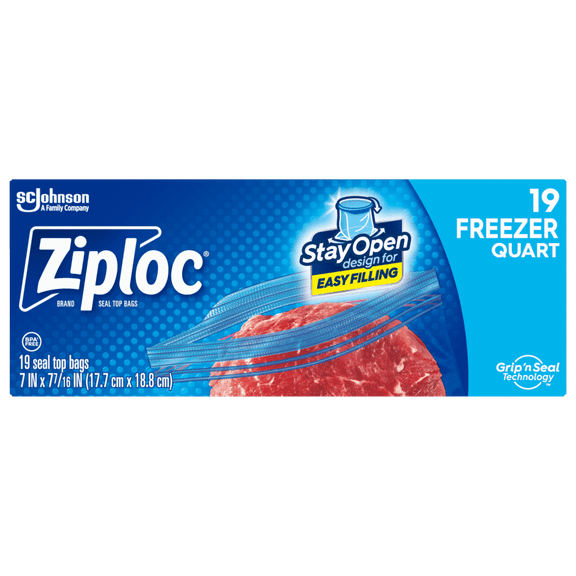 Ziploc® Freezer Bags with Grip 'n Seal Technology, Quart, 19 Count