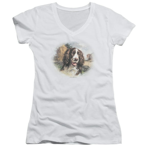Wildlife SpRinger T-Shirt Spaniel Head Junior Women's T-Shirt V-Neck T-Shirt White