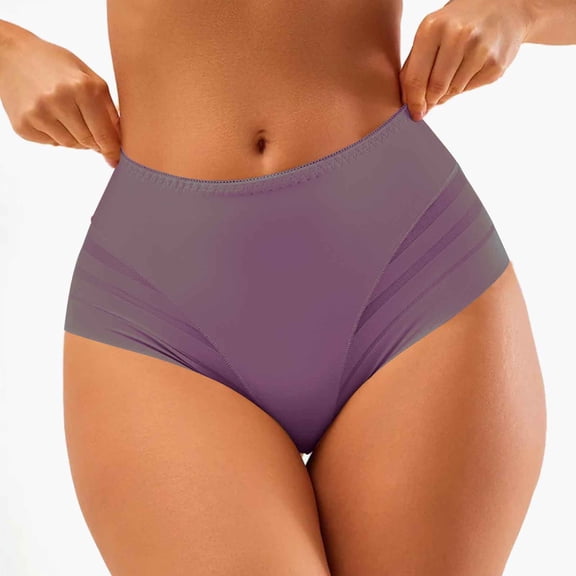 Purcolt Panties for Womens Comfort Stretchy Mid Waisted Tummy Control Underwear Breathable Full Coverage No Show High-Cut Hipster Briefs