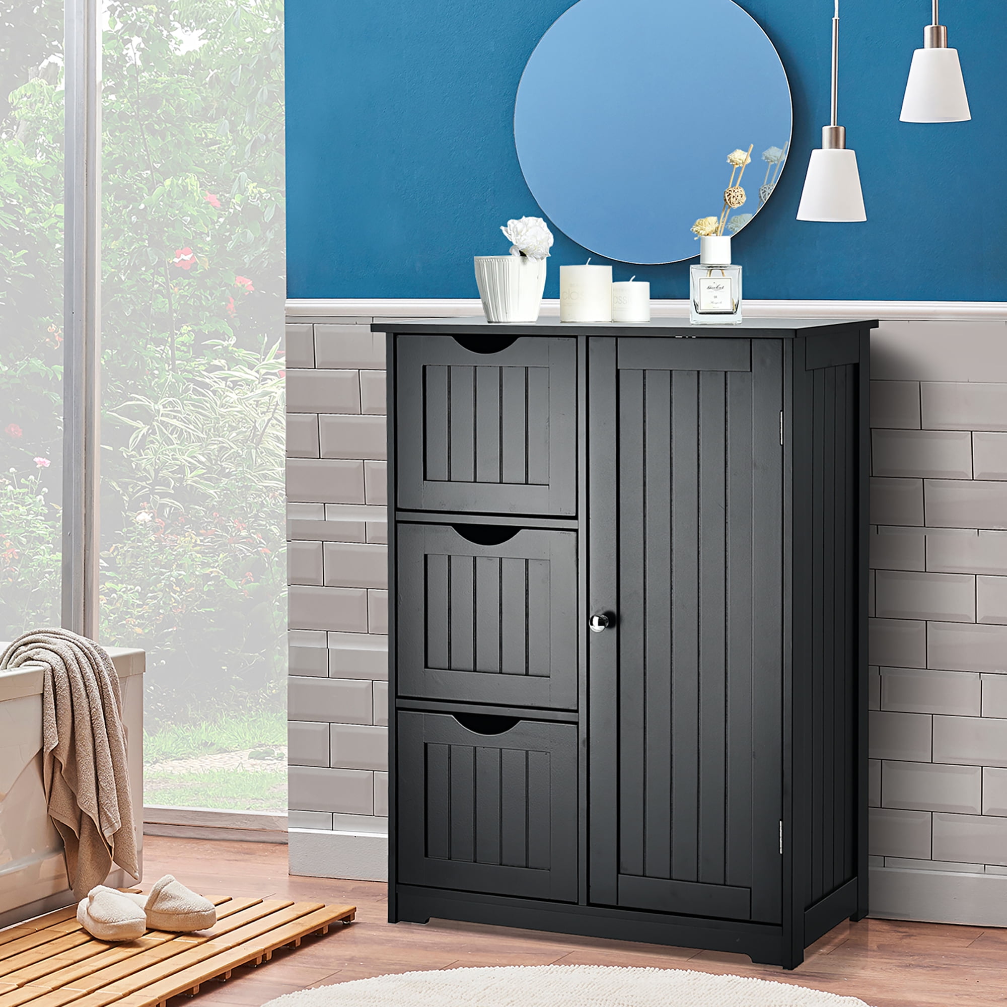 3-Drawer Bathroom Floor Cabinet Free Standing Side Storage Organizer  Nightstand Black, 1 unit - Fred Meyer
