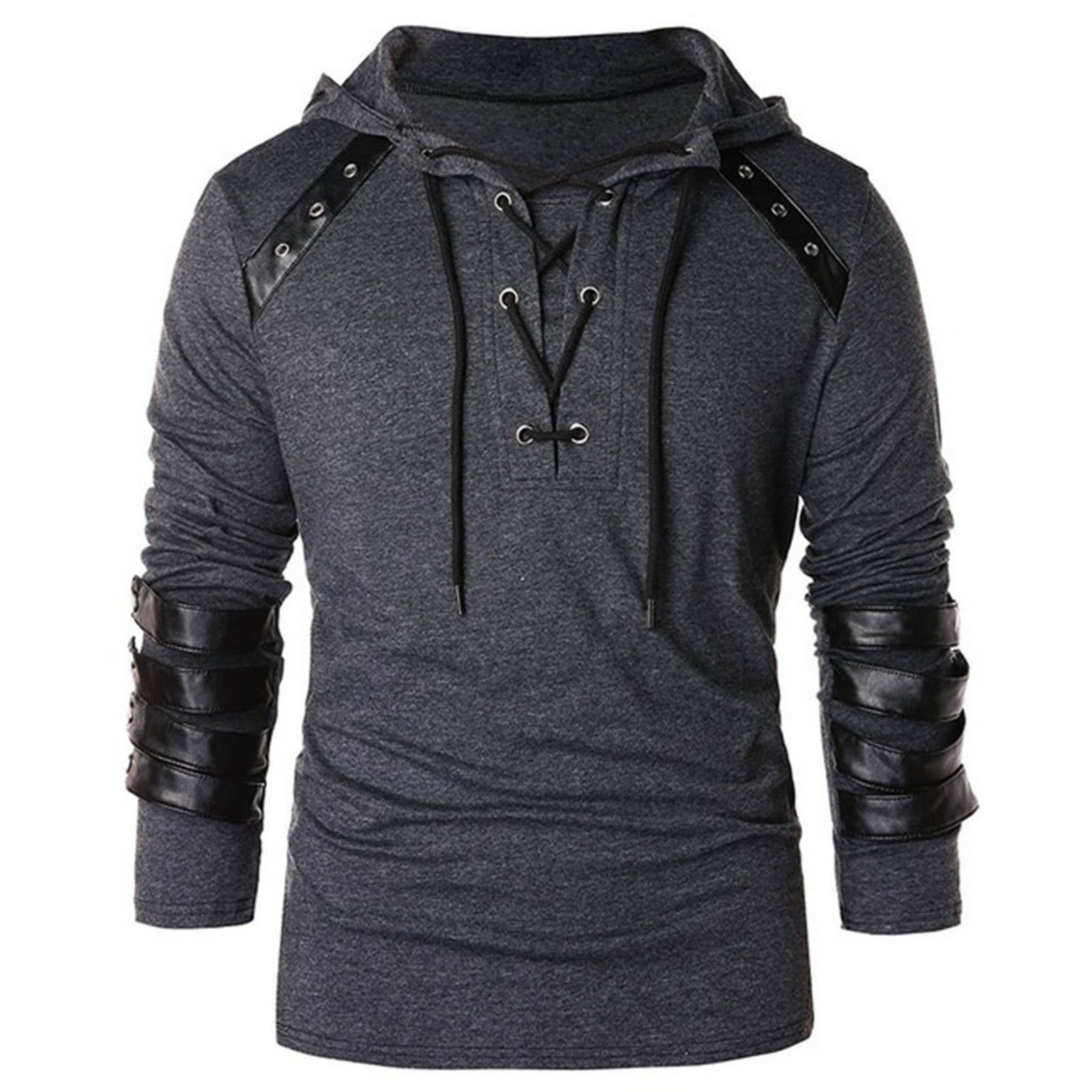Men's Gothic Punk Hoodie,Mens Medieval Pirate Shirt Lace Up, Mens Gothic  Clothing Vintage Steampunk Shirts Sweatshirt Long Sleeve Pullover Tops 