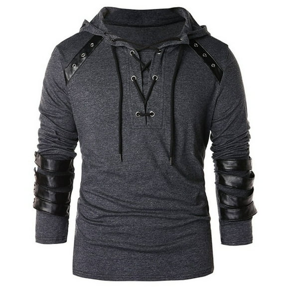 Fesfesfes Mens Sweatshirt Drawstring Hooded Long Sleeved Top Stitched T-shirt Court Style Sale Items