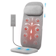 Naipo Shiatsu Massage Cushion with Heat and Vibration, 4 Kneading Massage Chair Pad to Relax Full Back, Shoulders, Lumbar and Thighs, Stable and Portable Back Massager Mat for Home, Office Use, Grey