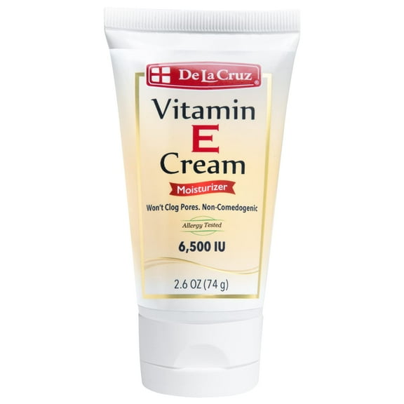 De La Cruz Vitamin E Cream, Face and Skin Moisturizer, Vitamin E Face Cream, 6500 IUs, 2.6 OZ Tube