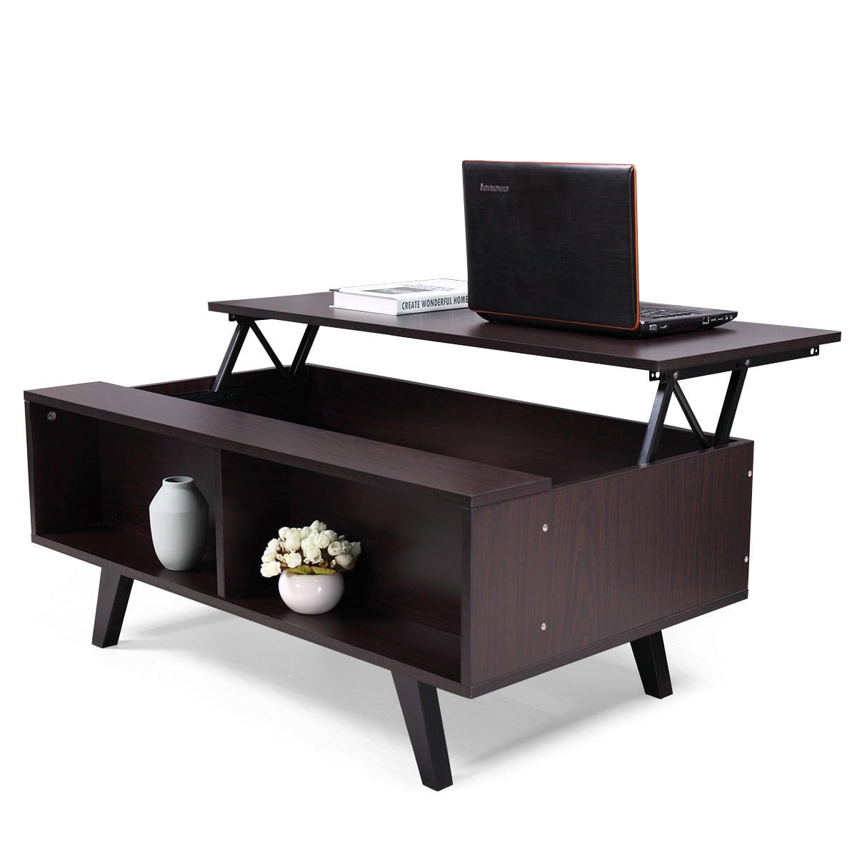 Kepooman Wood Lift Top Coffee Table with Hidden Compartment and Storage Shelves Modern Furniture Kepooman Wood Lift Top Coffee Table with Hidden Compartment and Storage Shelves Modern Furniture