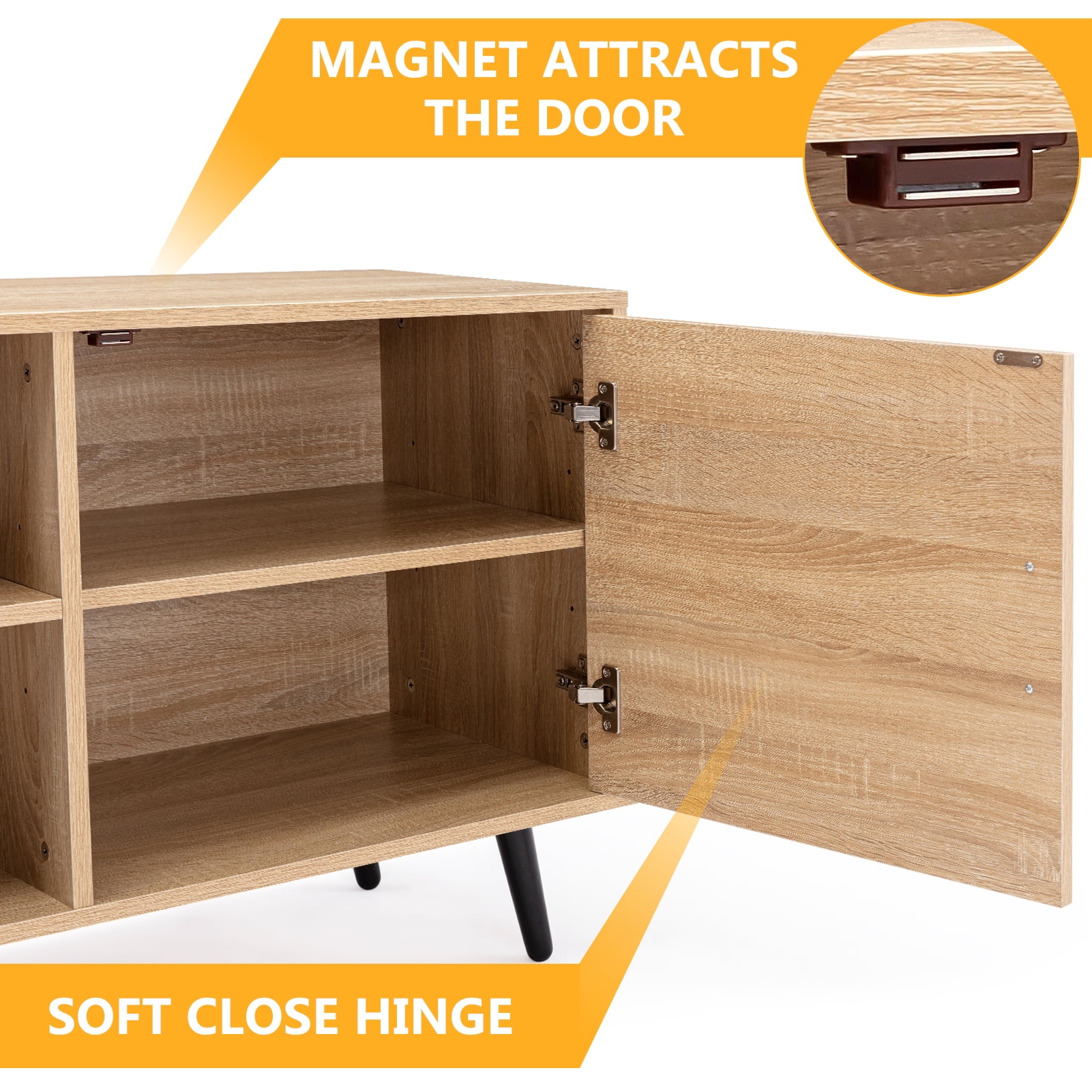 ChVans 70 Inch Mid Century Modern TV Stand for TVs up to 80 inches, Wood TV Stand with Storage, Entertainment Center for Living Room Bedroom, TV Media Console