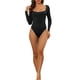 thumbnail image 2 of INSPIRAR CHIC Body de Manga Larga para Mujeres, Shapewear Ajustado, Cuello Cuadrado, Mono, Tops XL Negro, 2 of 4