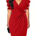 thumbnail image 1 of Robe Élégante Grande Taille pour Femmes Manches à Volants Col Cache-Cœur Légèrement Extensible Robe Portefeuille, 1 of 7