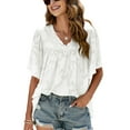 thumbnail image 1 of Camisa de manga acampanada con cuello en V, camisas de jacquard de verano, blusas babydoll de jacquard, blusas babydoll de alto rendimiento, 1 of 9