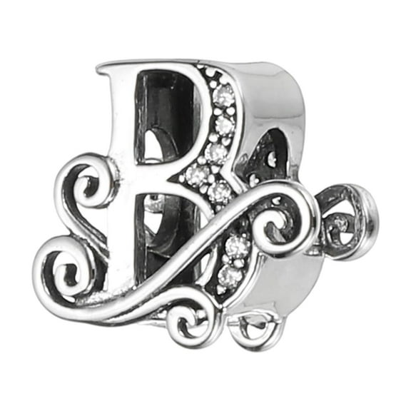 Uxcell 925 Sterling Silver Letter Charm, Alphabet B Letters Bead Charm Initial Letter Pendants for Bracelets Necklace DIY Jewelry Gift, Silver Tone