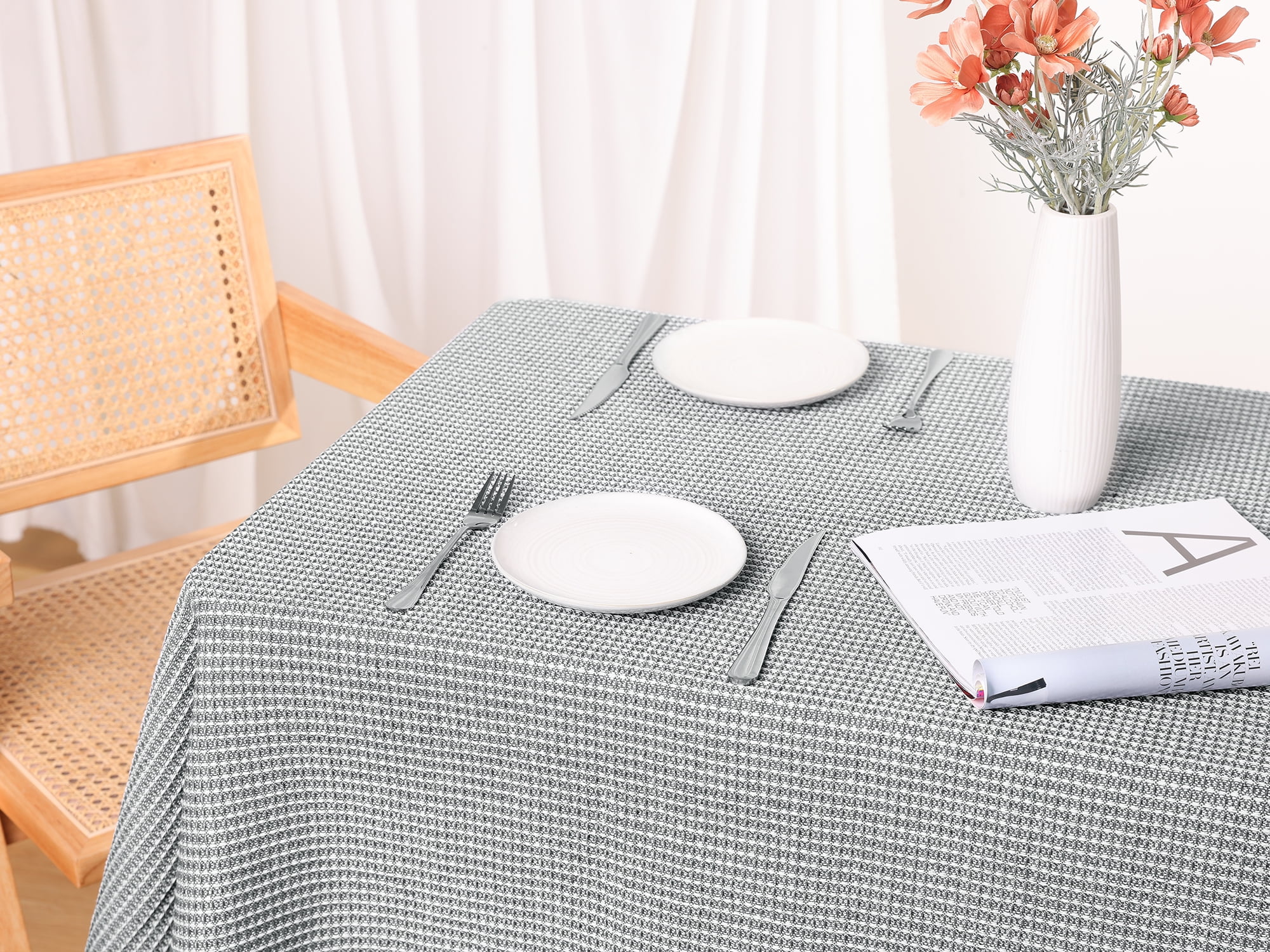 Unique Bargains Rectangle Cotton Linen Table Cover with Tassels for Dining Table Light Grey 71"x71"