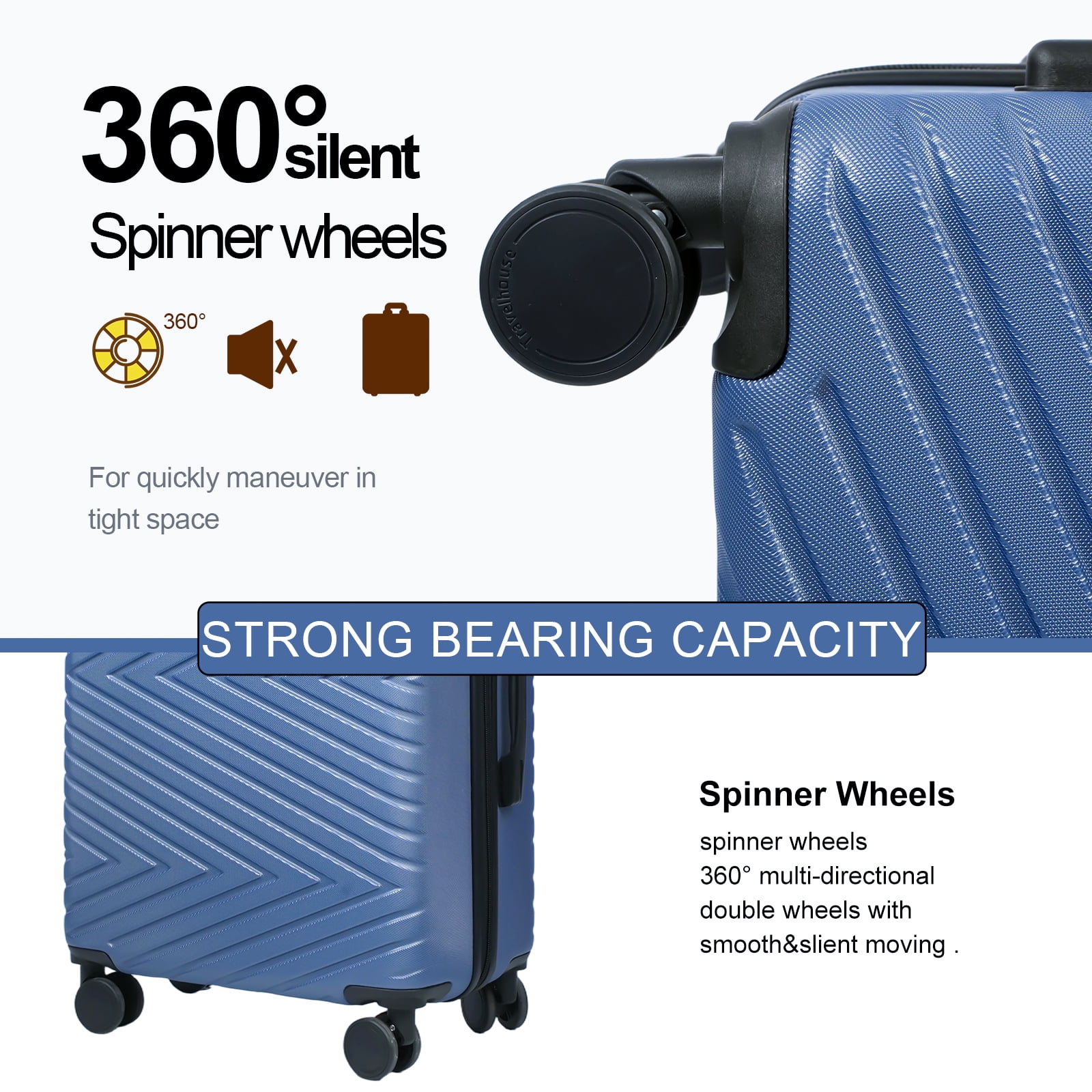 Travelhouse 4 Piece Hardshell Luggage Set Hardside Lightweight Suitcase with TSA Lock Spinner Wheels.(Blue)