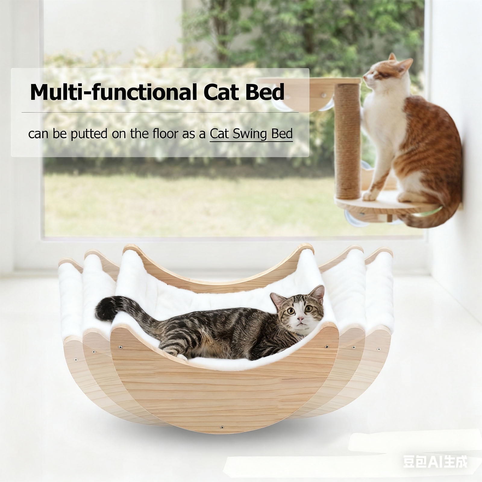 Window Cat Beds for Indoor, Cat Window Perch Hammock Bed Moon Shelves Mounted with Suction Cups, Cat Hammock Moon Bed Holds 50 Lbs, Cat Window Seat for Sleep Watch Birds Sunbathing